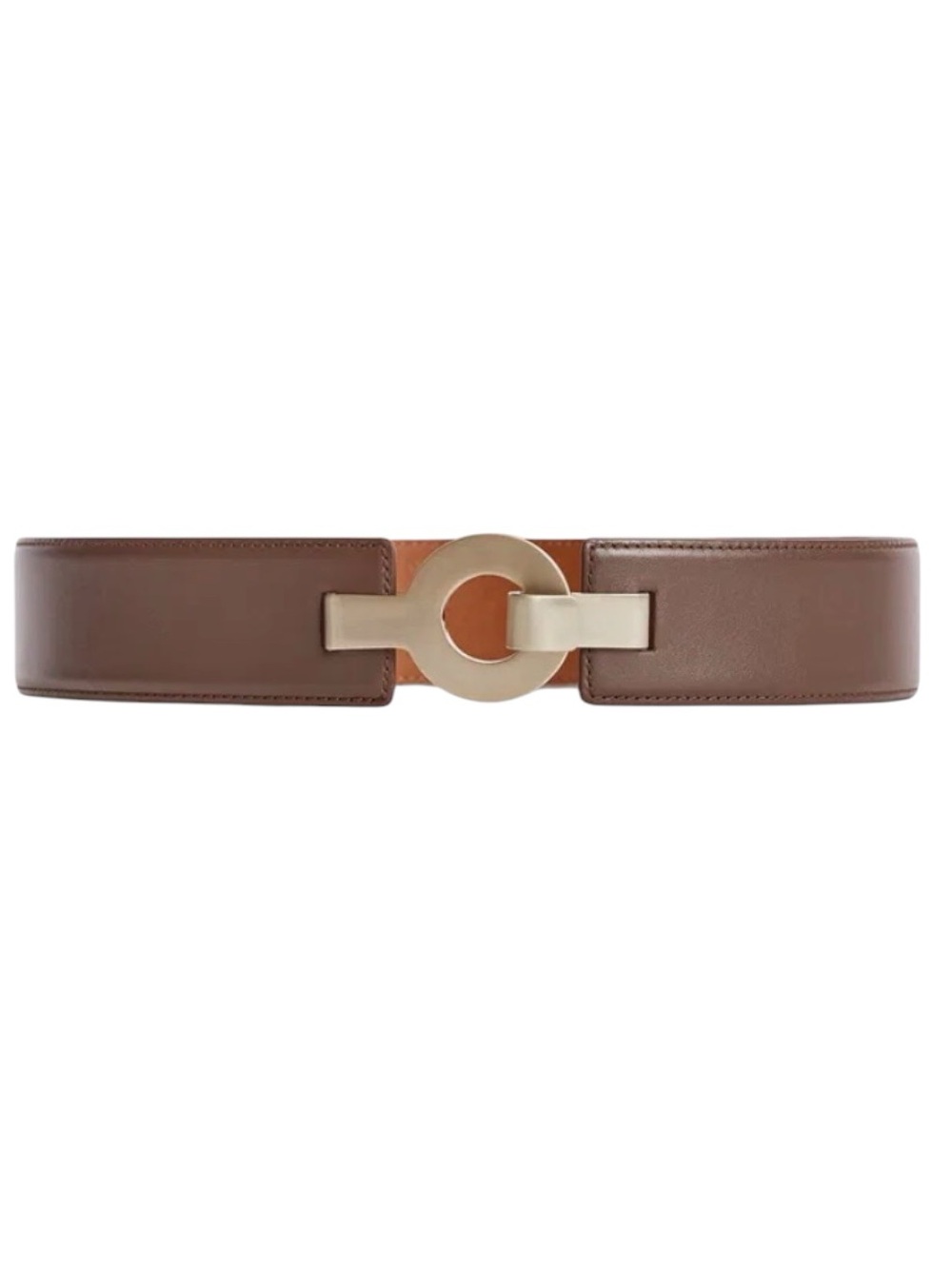 NWT REISS Cece Wide Brown Leather Waist Belt with Brushed Metal Buckle